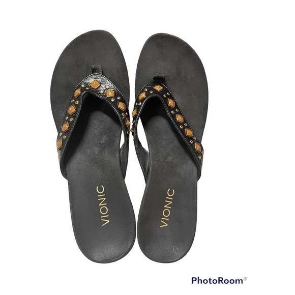 Vionic Black and Gold Women's Sandals 9.5 - Picture 1 of 9